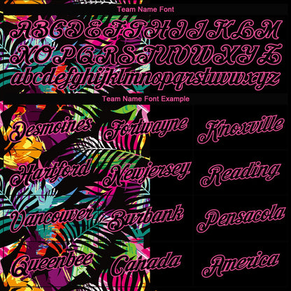 Custom Women's Black Black-Pink Tropical Palm Leaves 3D V-Neck Cropped Baseball Jersey