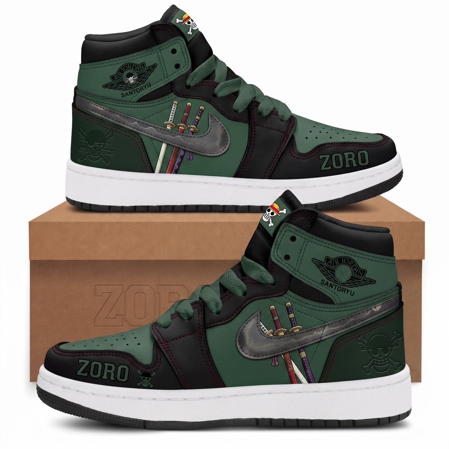 Roronoa Zoro High Top Sneakers — One Piece Inspired Fan Shoes - Custom Fan Apparel Image 1