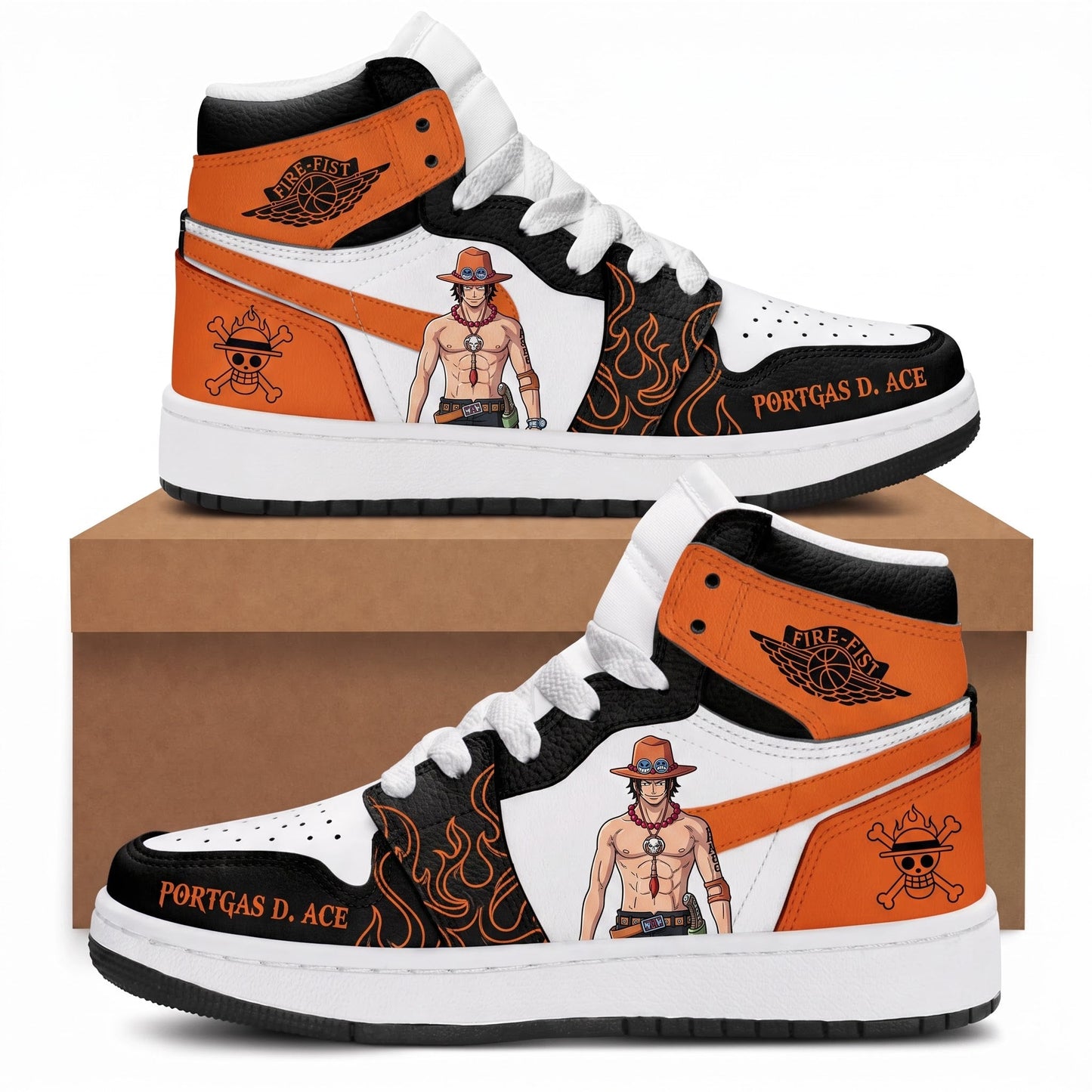 Portgas D. Ace High Top Sneakers — One Piece Inspired Fan Shoes - Custom Fan Apparel Image 1