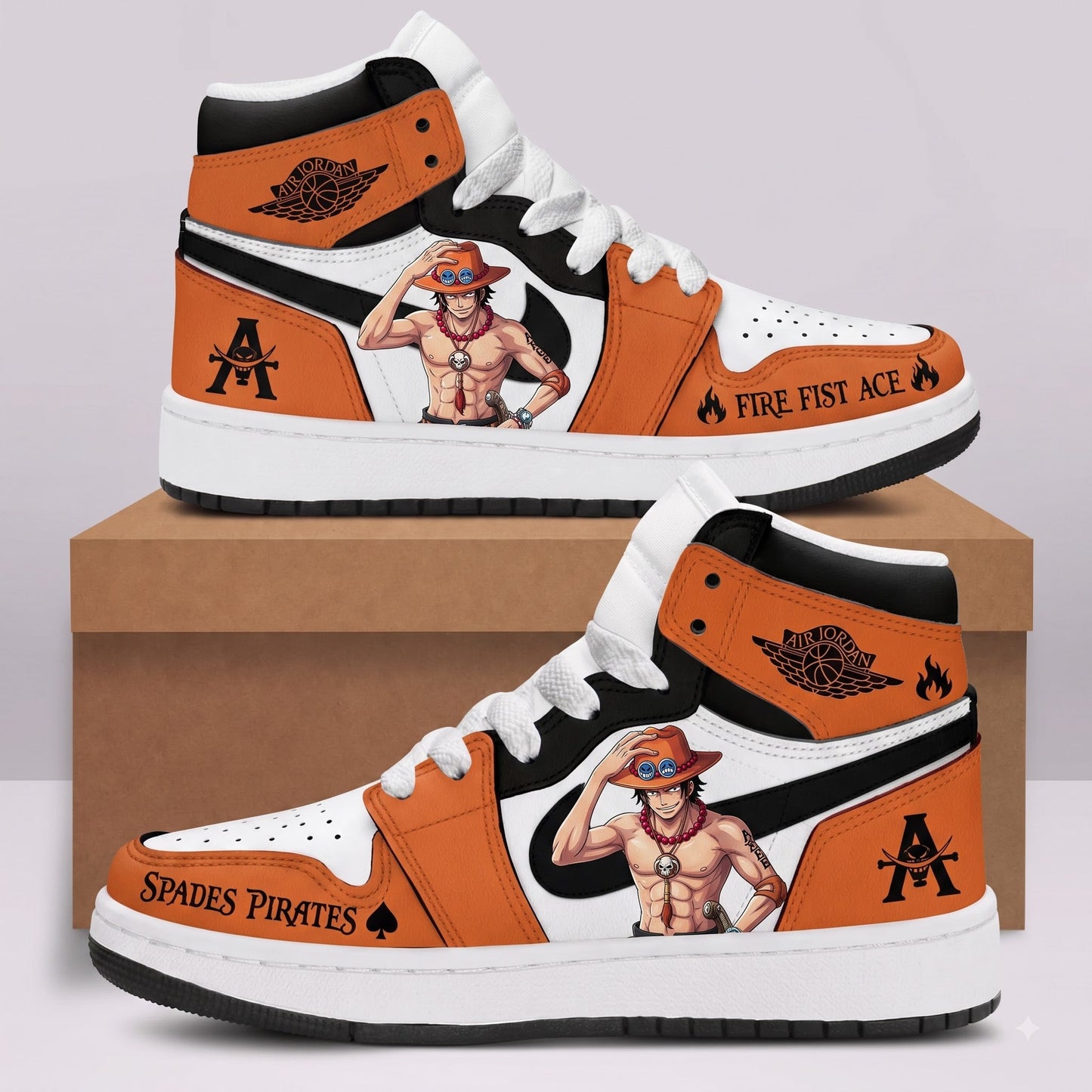 Portgas D. Ace High Top Sneakers — One Piece Inspired Fan Shoes - Custom Fan Apparel Image 2