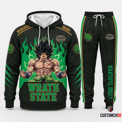 Broly Legendary Super Saiyan Anime Tracksuit Set - Hoodie & Jogger Pants - 02. Wrathful Green Flame