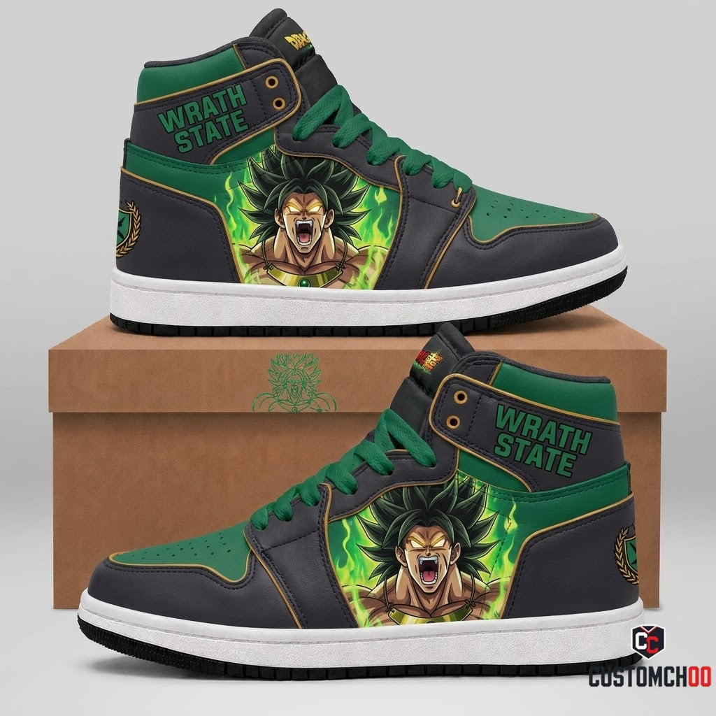 Broly Legendary Super Saiyan Anime Canvas High Top Sneakers - 02. Wrathful Green Flame
