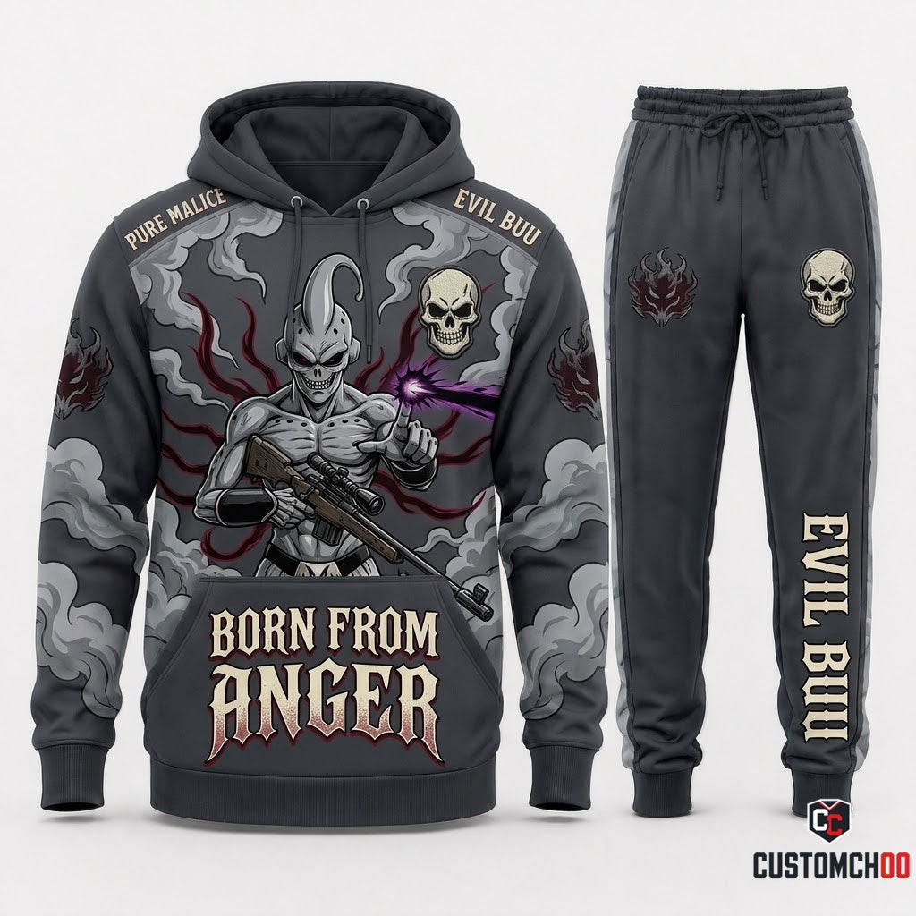 Majin Buu Anime Tracksuit Set - Hoodie & Jogger Pants - 06. Evil Grey Buu