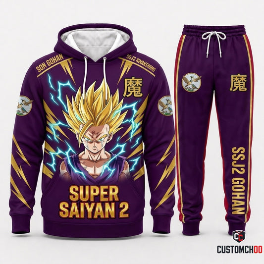 Gohan SSJ2 & Beast Anime Tracksuit Set - Hoodie & Jogger Pants - 01. SSJ2 Cell Awakening
