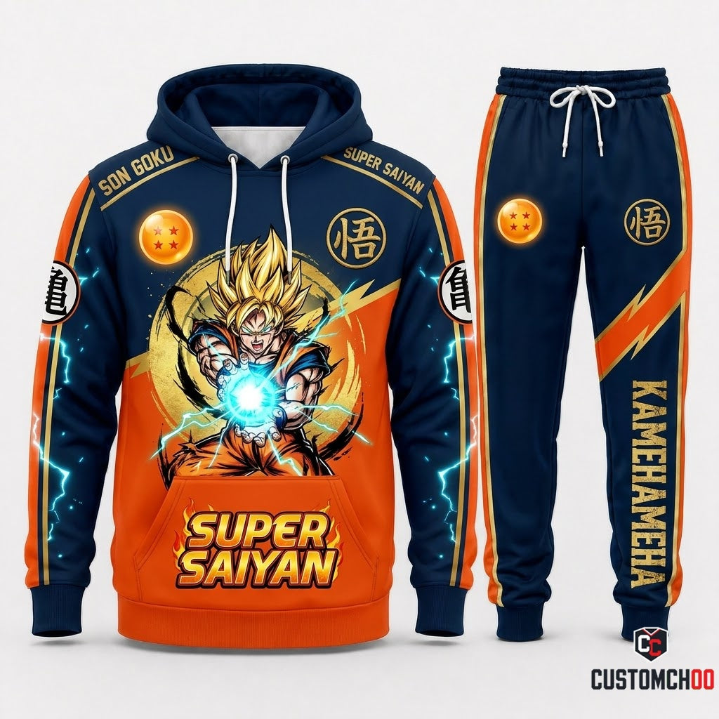 Son Goku Ultra Instinct Anime Tracksuit Set - Hoodie & Jogger Pants - 01. Super Saiyan