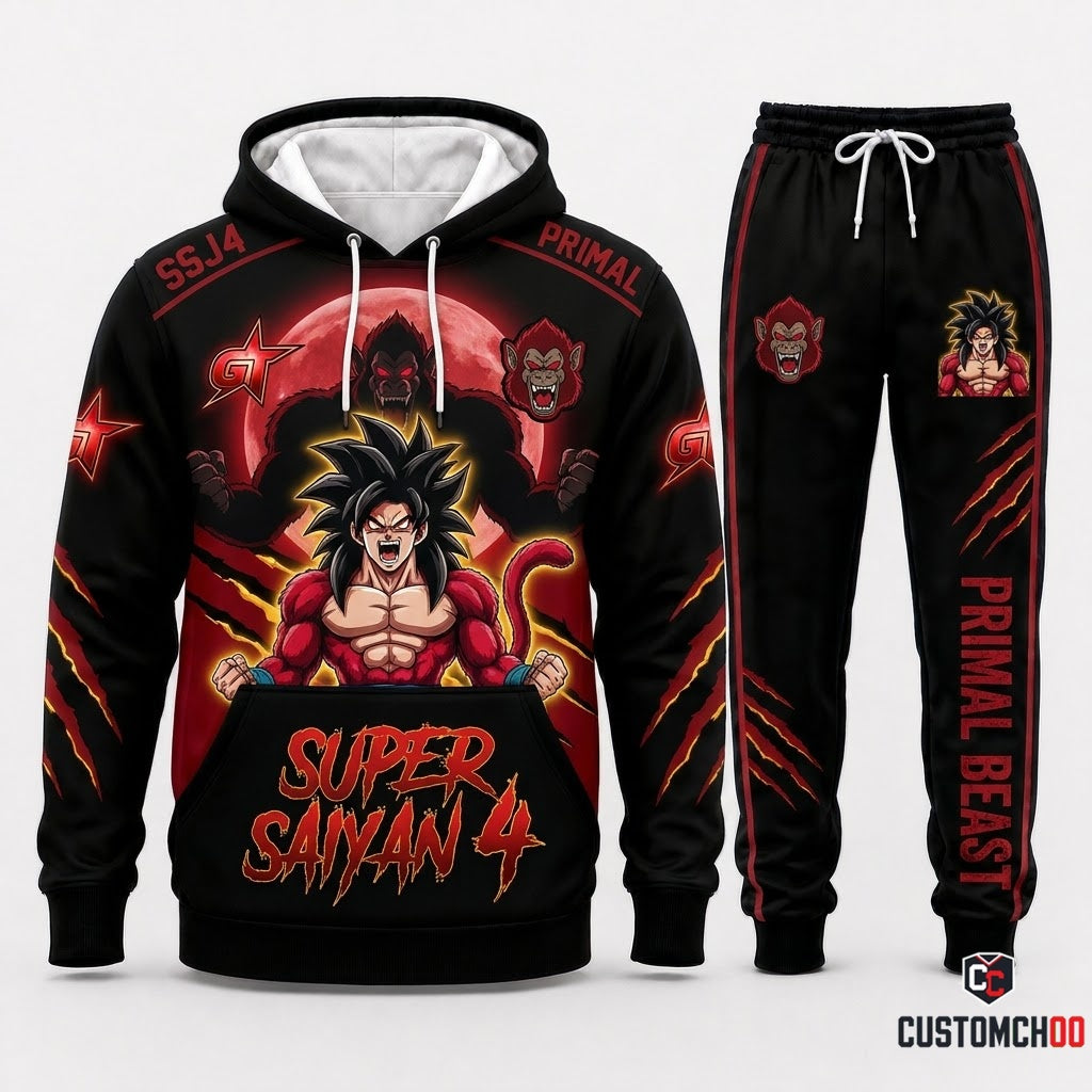 Son Goku Ultra Instinct Anime Tracksuit Set - Hoodie & Jogger Pants - 04. SSJ4 Primal Beast
