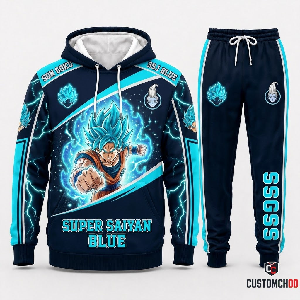 Son Goku Ultra Instinct Anime Tracksuit Set - Hoodie & Jogger Pants - 08. SSJ Blue Godly