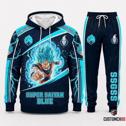 Son Goku Ultra Instinct Anime Tracksuit Set - Hoodie & Jogger Pants - 08. SSJ Blue Godly
