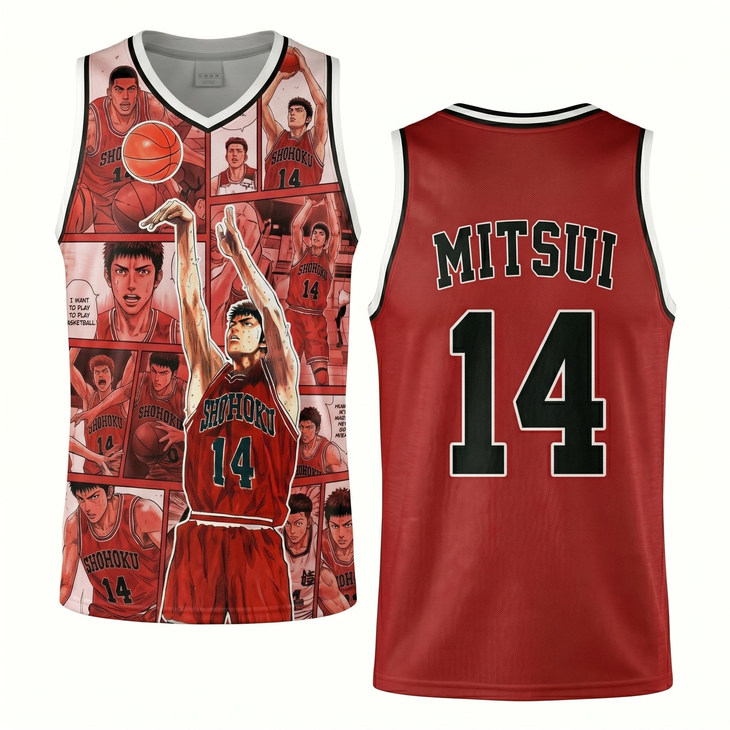Custom Red Authentic Basketball Jersey, Japanese Anime Inspired Sports Jersey, Cosplay Fan Shirt