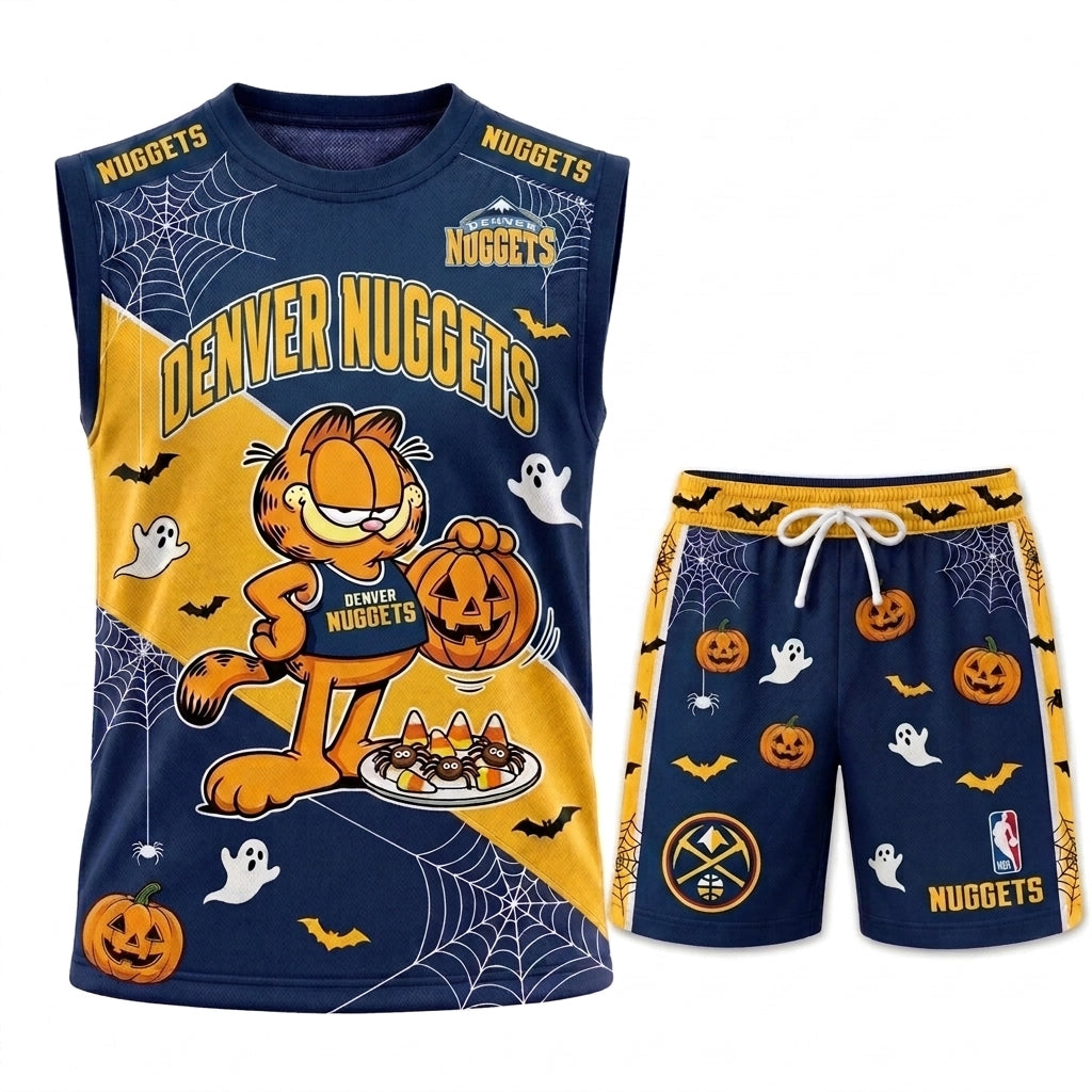 Halloween Basketball Jersey And Shorts Set, Cartoon Cat Sport Fan Outfit | 30 Teams Available