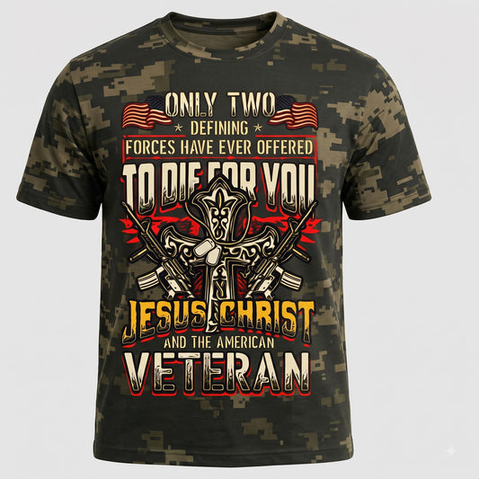 American Veteran Faith Shirt — Jesus Christ Veteran Graphic T-Shirt — Sweatshirt — Hoodie & Zip Hood - Custom Fan Apparel Image 1