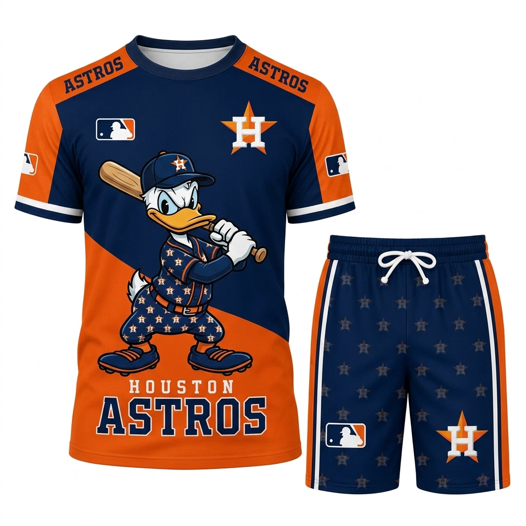 Cartoon Duck Baseball Fan T-Shirt And Shorts Set, Sport Outfit Combo | 30 Teams Available