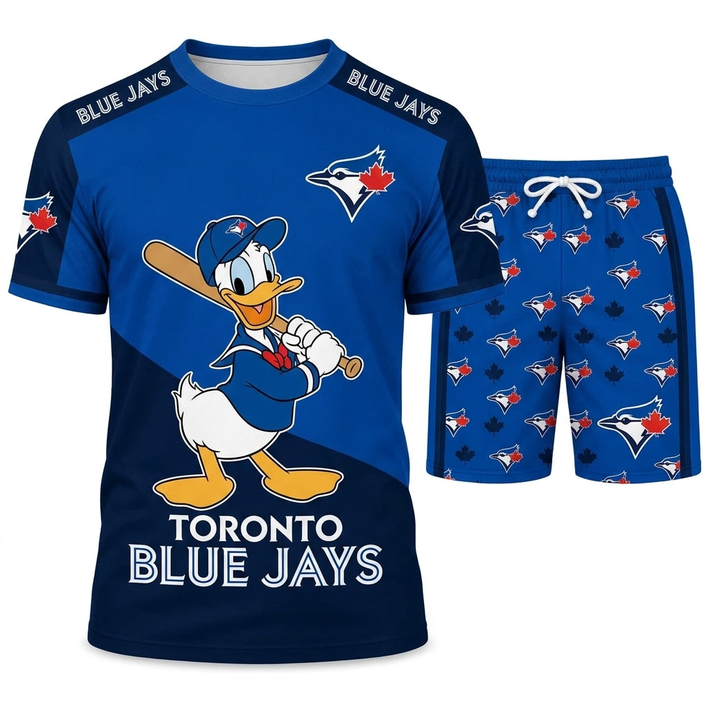 Cartoon Duck Baseball Fan T-Shirt And Shorts Set, Sport Outfit Combo | 30 Teams Available