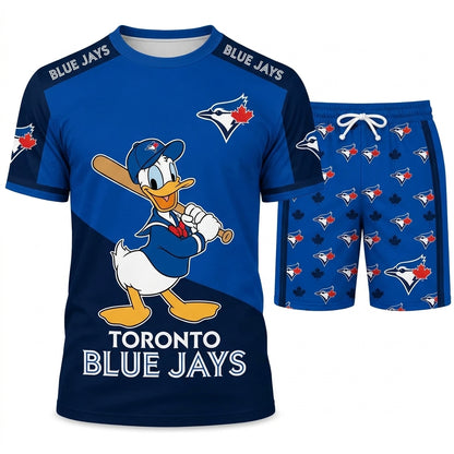 Cartoon Duck Baseball Fan T-Shirt And Shorts Set, Sport Outfit Combo | 30 Teams Available
