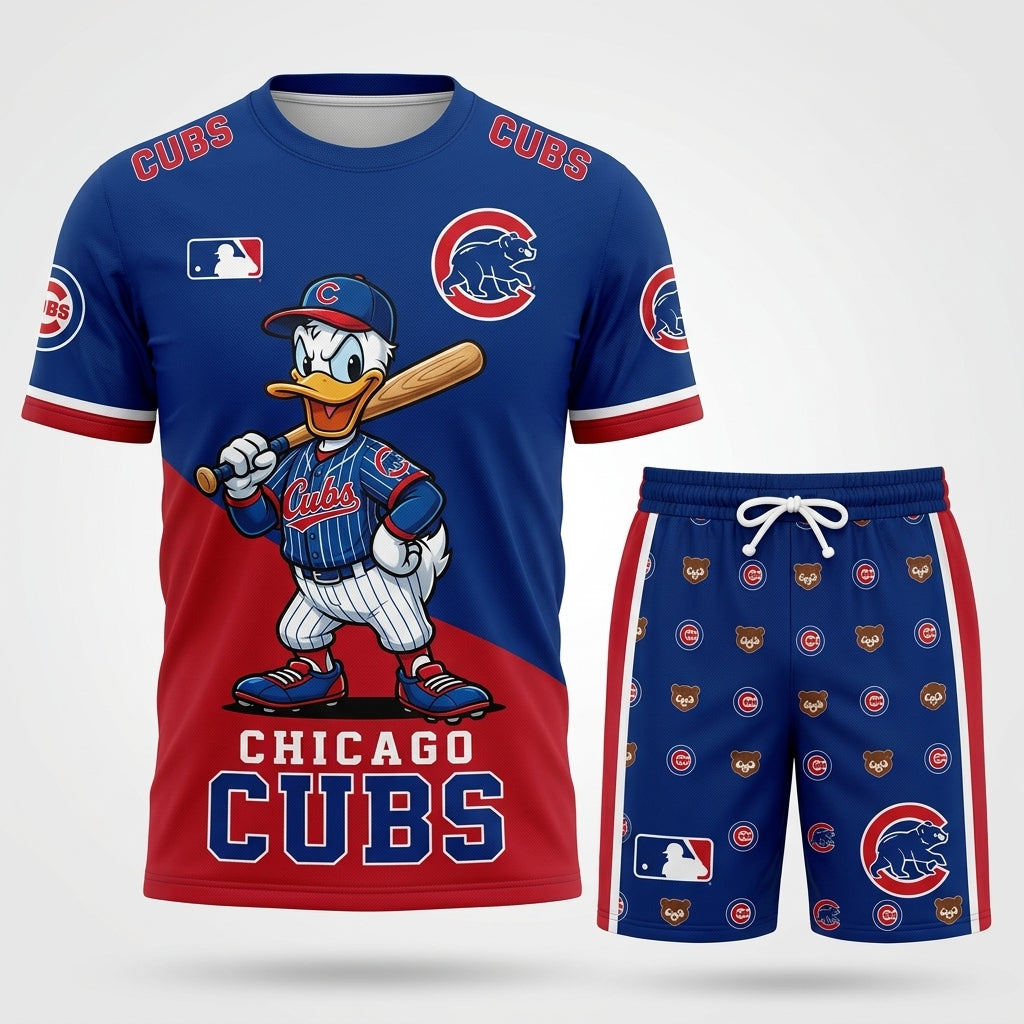 Cartoon Duck Baseball Fan T-Shirt And Shorts Set, Sport Outfit Combo | 30 Teams Available