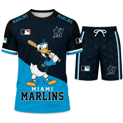 Cartoon Duck Baseball Fan T-Shirt And Shorts Set, Sport Outfit Combo | 30 Teams Available