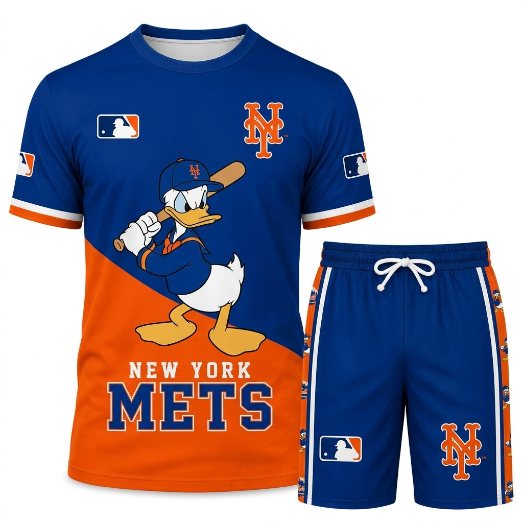 Cartoon Duck Baseball Fan T-Shirt And Shorts Set, Sport Outfit Combo | 30 Teams Available