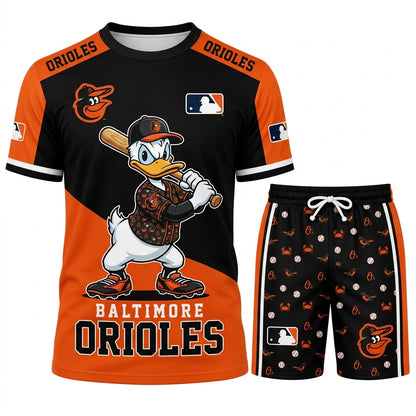 Cartoon Duck Baseball Fan T-Shirt And Shorts Set, Sport Outfit Combo | 30 Teams Available