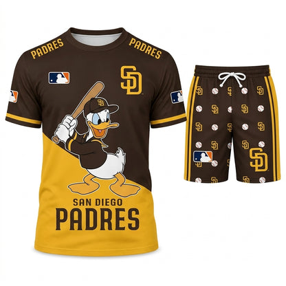 Cartoon Duck Baseball Fan T-Shirt And Shorts Set, Sport Outfit Combo | 30 Teams Available