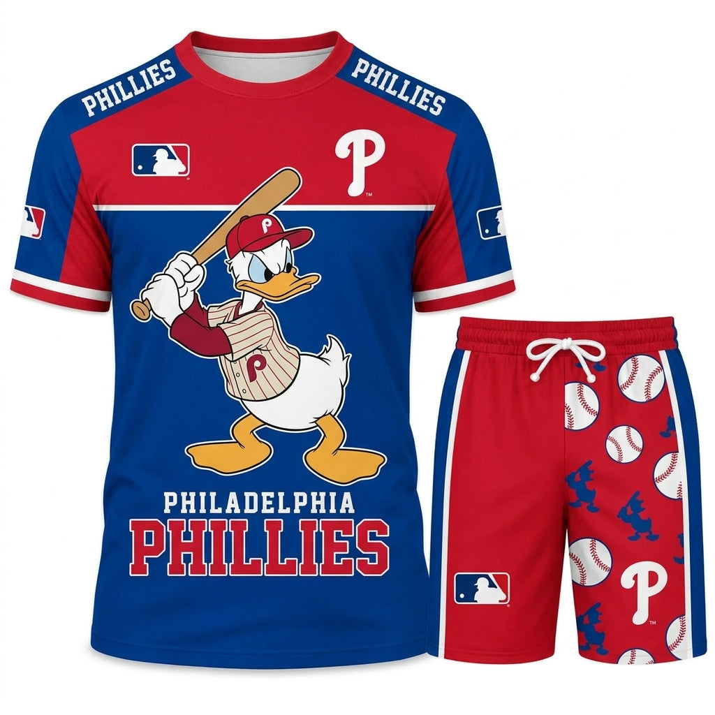 Cartoon Duck Baseball Fan T-Shirt And Shorts Set, Sport Outfit Combo | 30 Teams Available