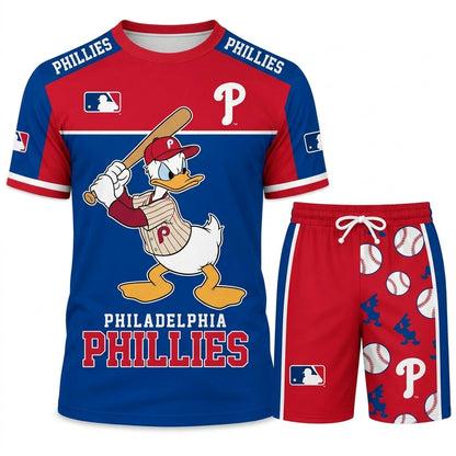 Cartoon Duck Baseball Fan T-Shirt And Shorts Set, Sport Outfit Combo | 30 Teams Available