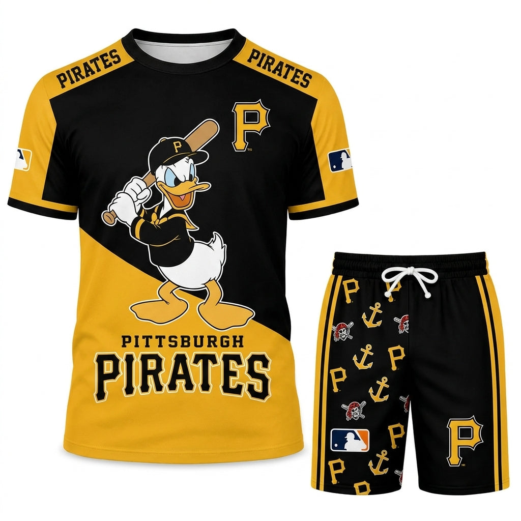 Cartoon Duck Baseball Fan T-Shirt And Shorts Set, Sport Outfit Combo | 30 Teams Available