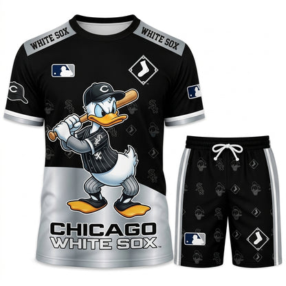 Cartoon Duck Baseball Fan T-Shirt And Shorts Set, Sport Outfit Combo | 30 Teams Available