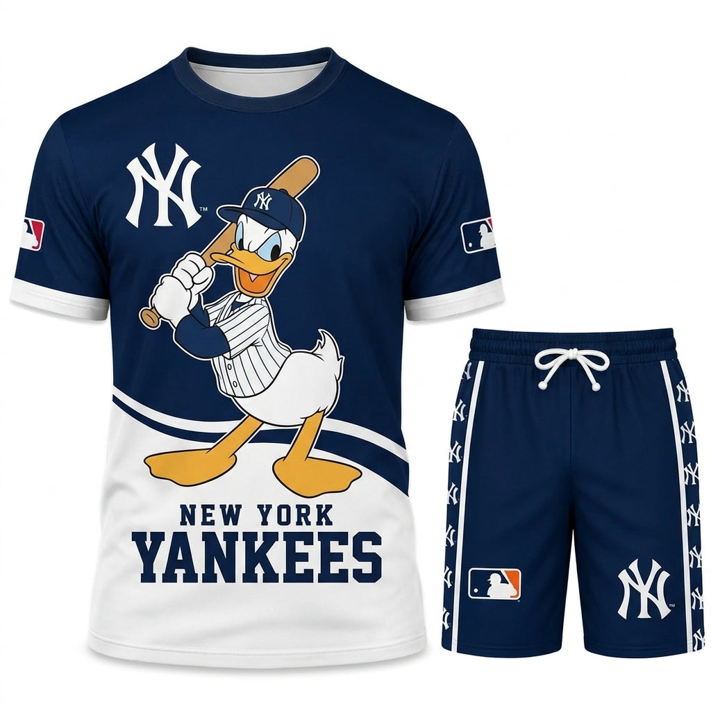 Cartoon Duck Baseball Fan T-Shirt And Shorts Set, Sport Outfit Combo | 30 Teams Available