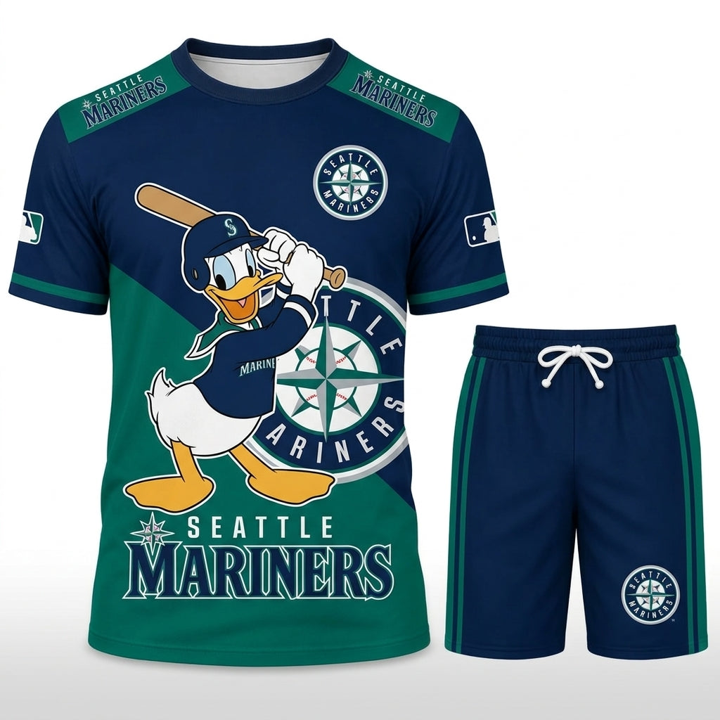 Cartoon Duck Baseball Fan T-Shirt And Shorts Set, Sport Outfit Combo | 30 Teams Available
