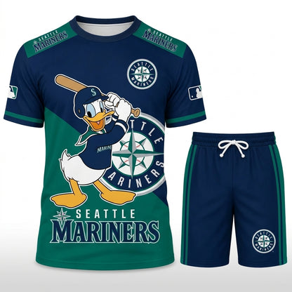 Cartoon Duck Baseball Fan T-Shirt And Shorts Set, Sport Outfit Combo | 30 Teams Available