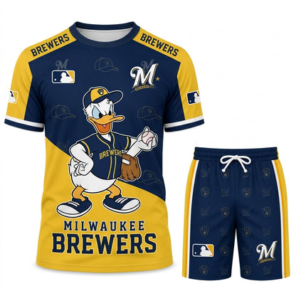 Cartoon Duck Baseball Fan T-Shirt And Shorts Set, Sport Outfit Combo | 30 Teams Available
