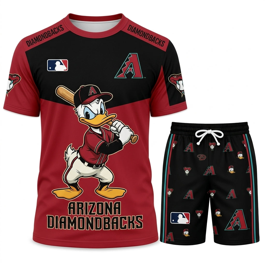 Cartoon Duck Baseball Fan T-Shirt And Shorts Set, Sport Outfit Combo | 30 Teams Available