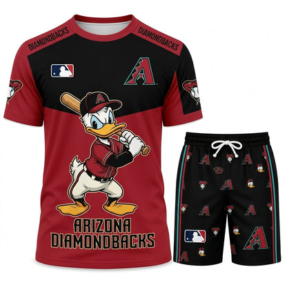 Cartoon Duck Baseball Fan T-Shirt And Shorts Set, Sport Outfit Combo | 30 Teams Available