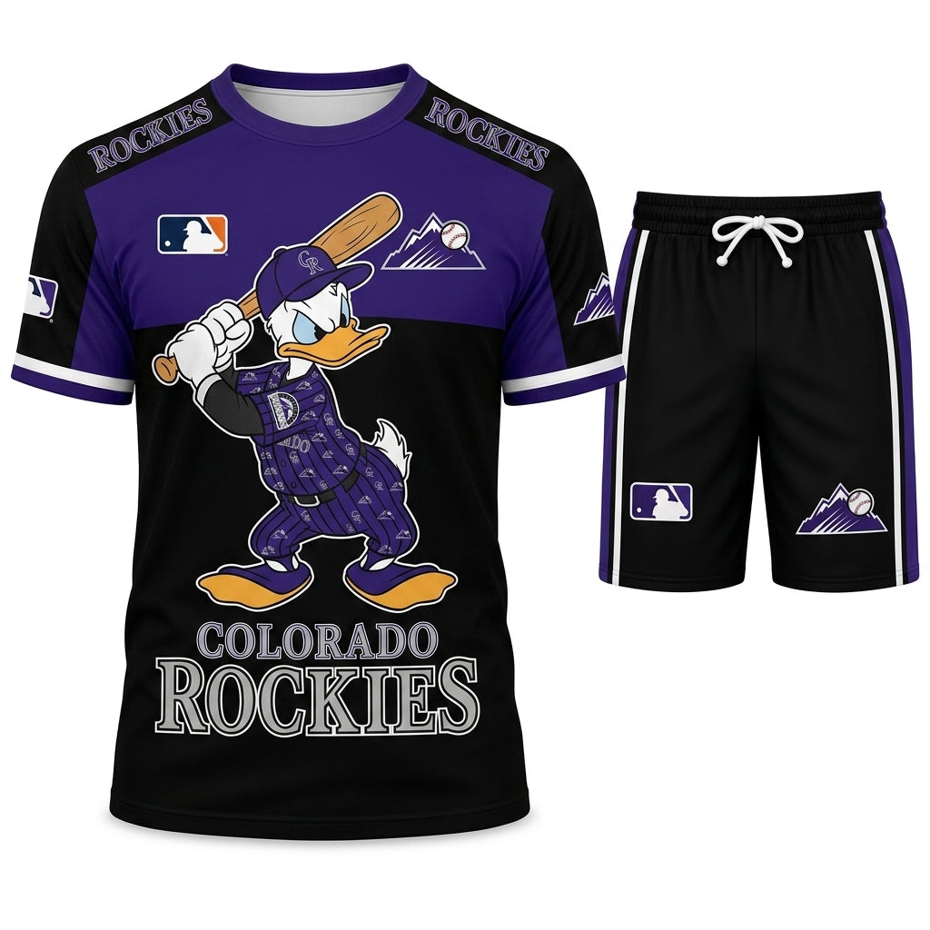 Cartoon Duck Baseball Fan T-Shirt And Shorts Set, Sport Outfit Combo | 30 Teams Available