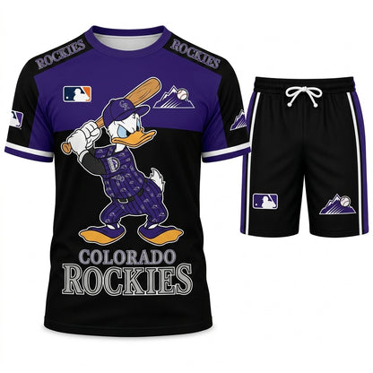 Cartoon Duck Baseball Fan T-Shirt And Shorts Set, Sport Outfit Combo | 30 Teams Available