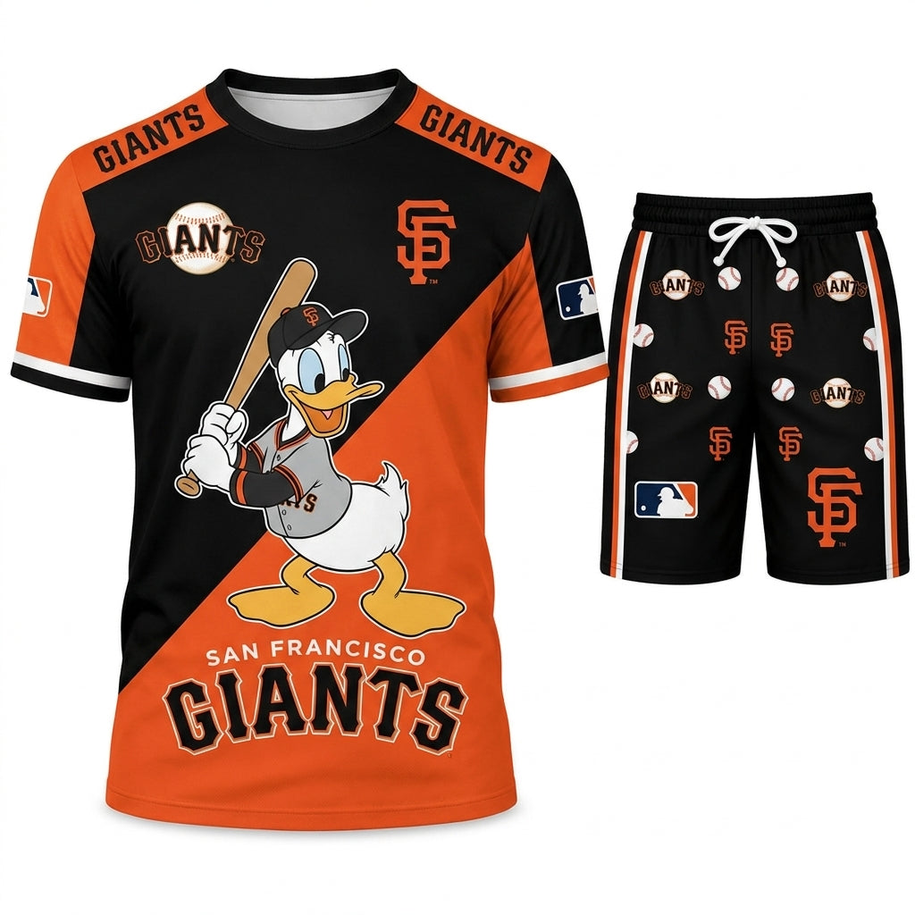 Cartoon Duck Baseball Fan T-Shirt And Shorts Set, Sport Outfit Combo | 30 Teams Available