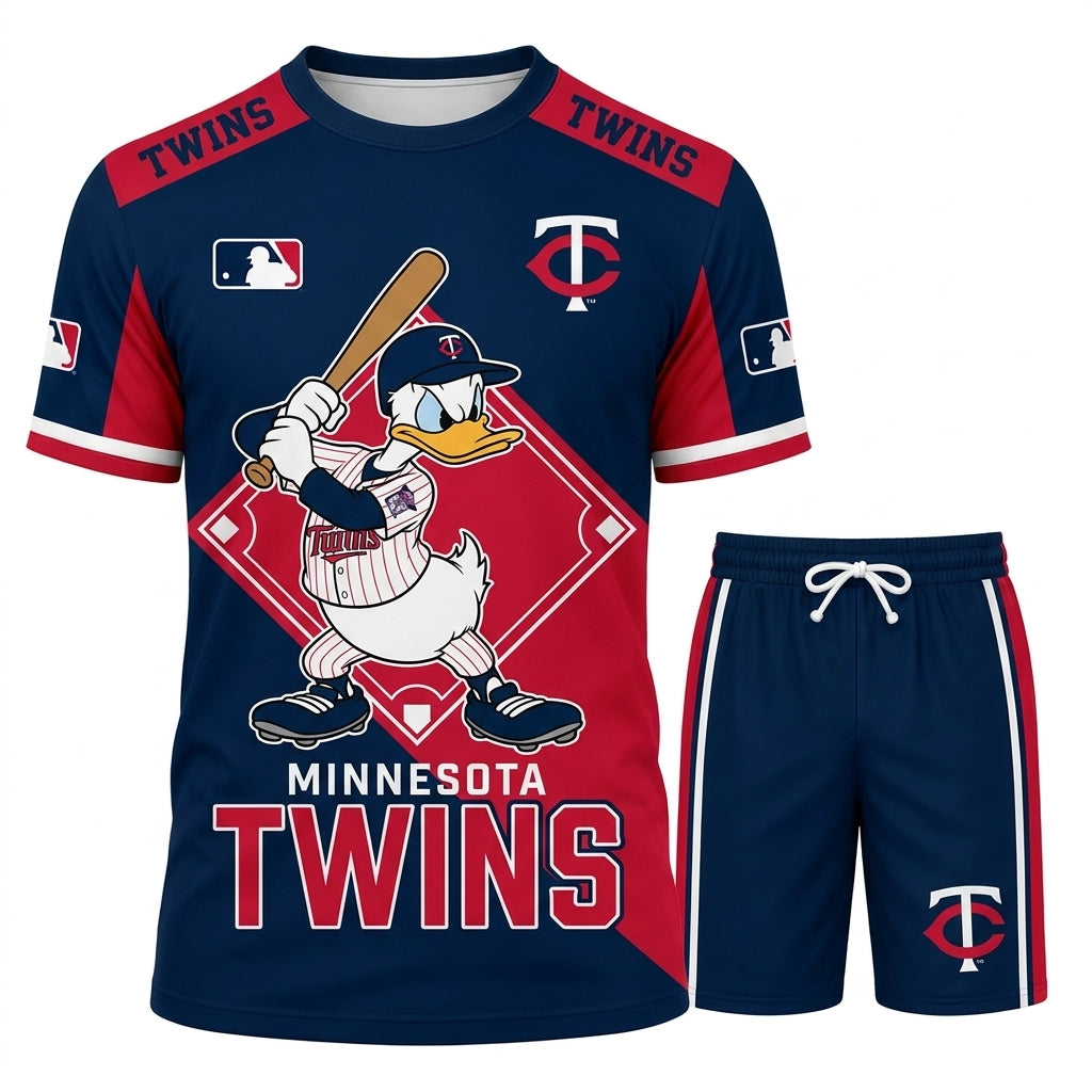 Cartoon Duck Baseball Fan T-Shirt And Shorts Set, Sport Outfit Combo | 30 Teams Available
