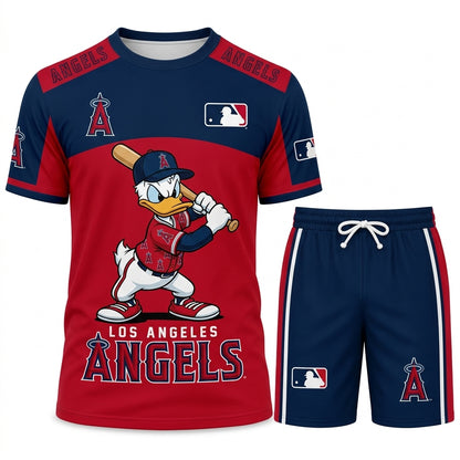 Cartoon Duck Baseball Fan T-Shirt And Shorts Set, Sport Outfit Combo | 30 Teams Available