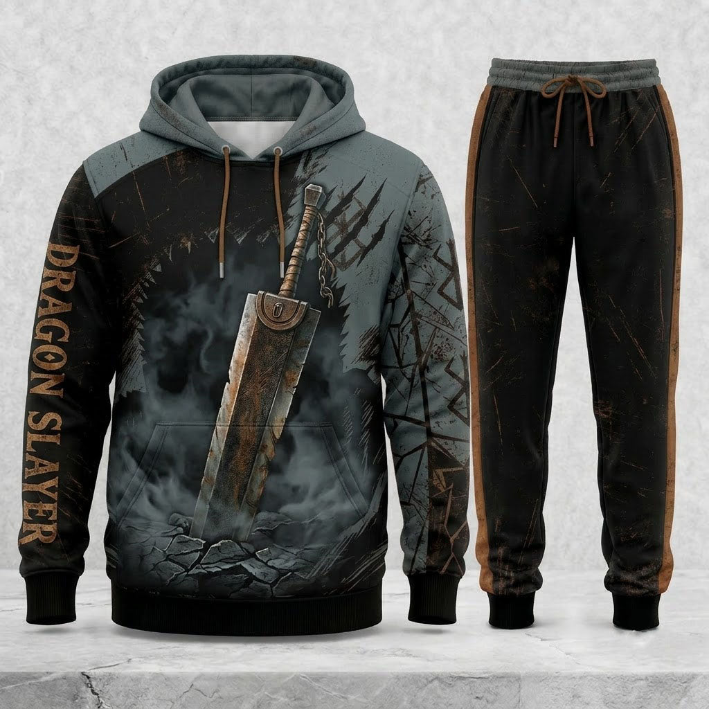 Limited Edition Black Swordsman Fan Set — Hoodie & Sweatpant Set | Dark Fantasy Gift - Custom Fan Apparel Image 9