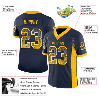 Custom Navy Gold-White Drift Fashion Football Jersey