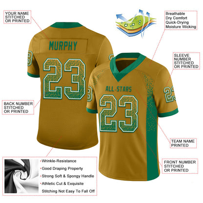 Custom Old Gold Kelly Green-White Drift Fashion Football Jersey