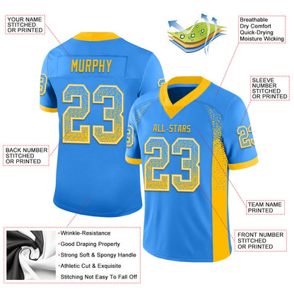 Custom Powder Blue Gold-White Drift Fashion Football Jersey