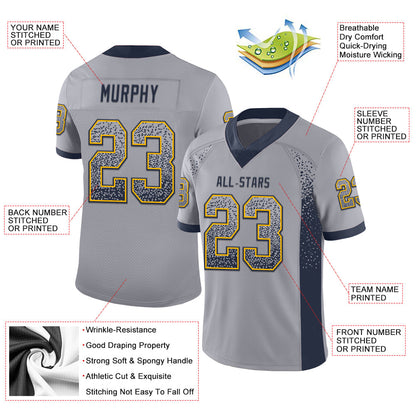 Custom Gray Navy-Gold Drift Fashion Football Jersey