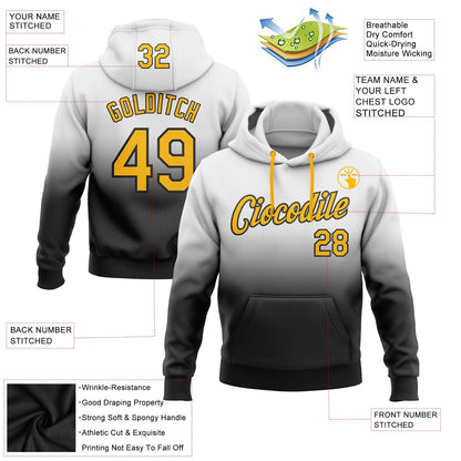 Custom Stitched White Gold-Black Fade Fashion Sports Pullover Sweatshirt Hoodie