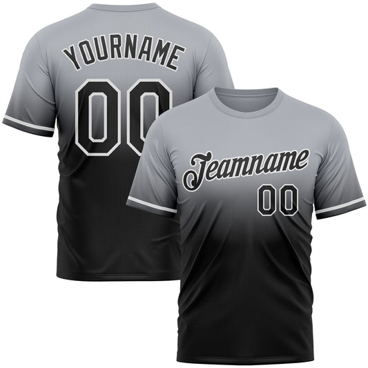 Custom Gray Black-White Fade Fashion Performance T-Shirt