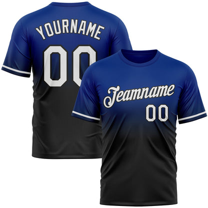 Custom Royal White-Black Fade Fashion Performance T-Shirt