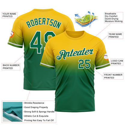 Custom Yellow Kelly Green-White Fade Fashion Performance T-Shirt