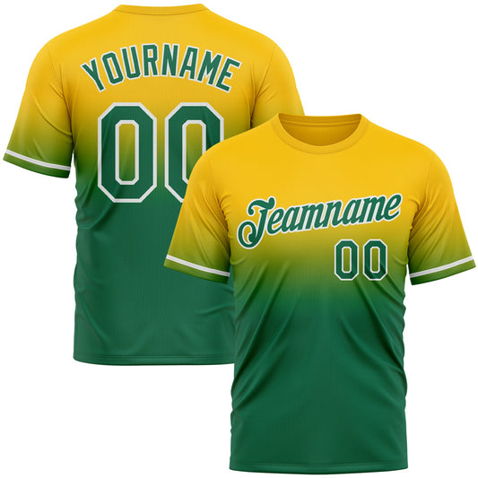 Custom Yellow Kelly Green-White Fade Fashion Performance T-Shirt