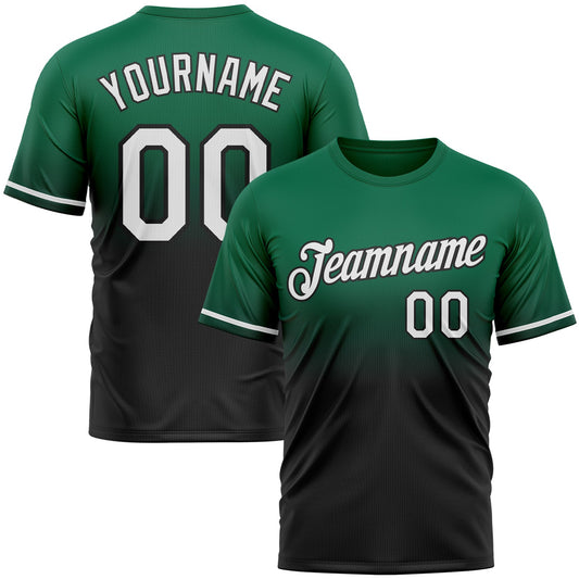Custom Kelly Green White-Black Fade Fashion Performance T-Shirt