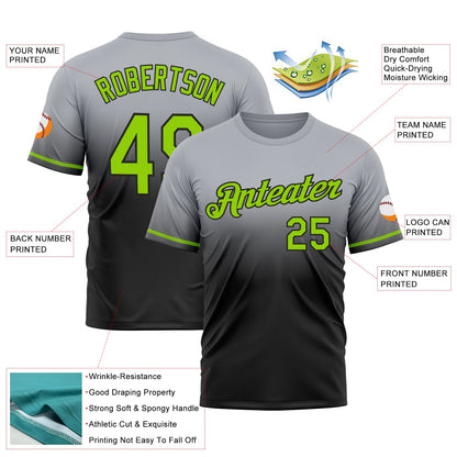 Custom Gray Neon Green-Black Fade Fashion Performance T-Shirt